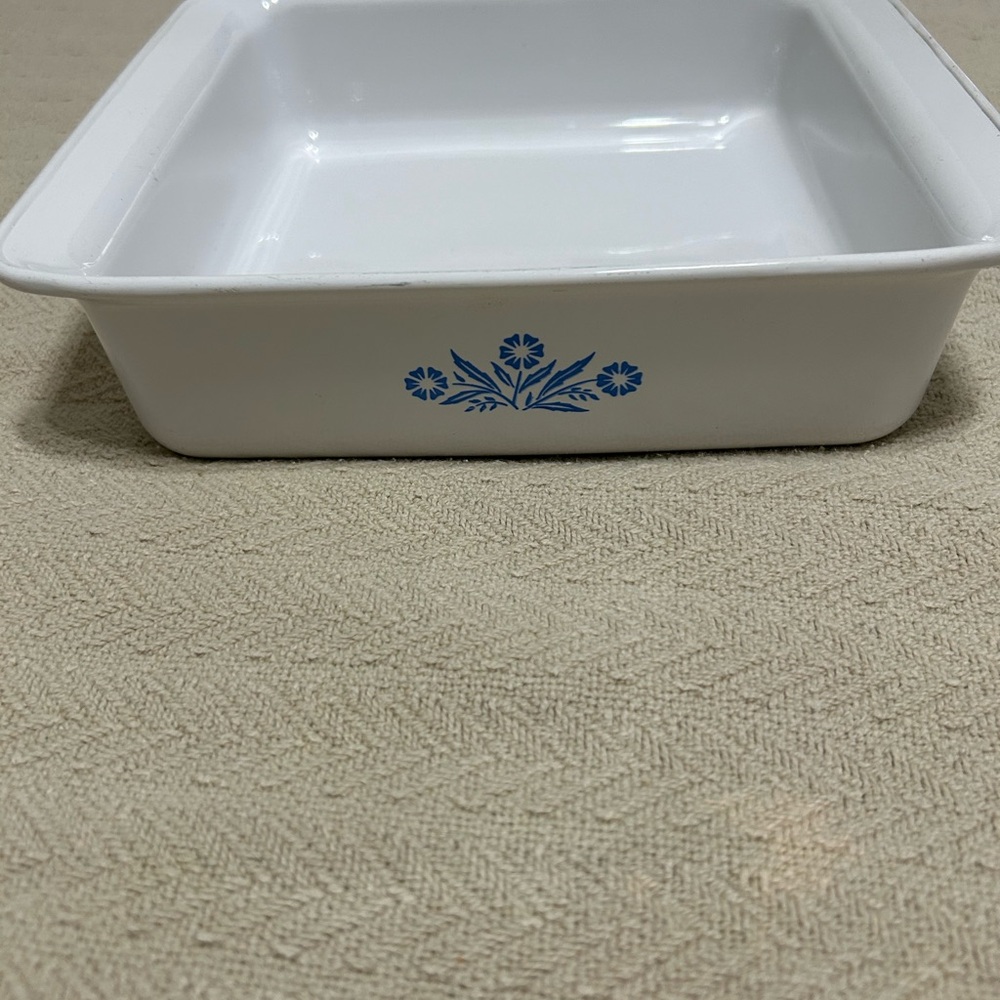 White Baking Dish with Blue Floral Design